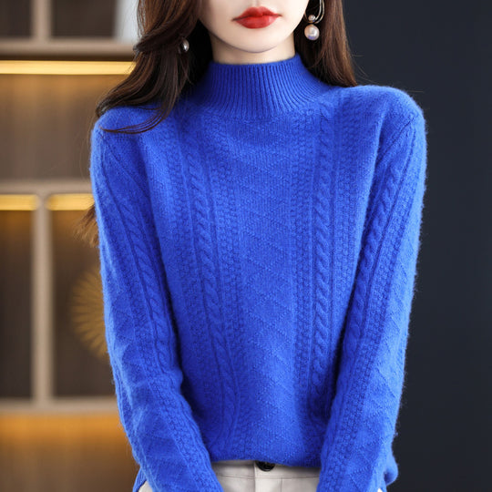 Damen Weicher Mohair‑Optik Mockneck‑Pullover mit Zopfmotiv und feinem Rippkragen Nord Taschen