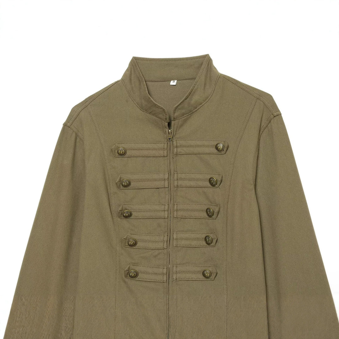 Damen taillierte Feldjacke im Regimentsstil mit Stehkragen und Zierstreifen Nord Taschen