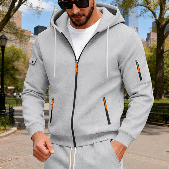 Herren sportlicher Kapuzenpullover mit modischen Schnellverschlüssen und praktischen Taschen