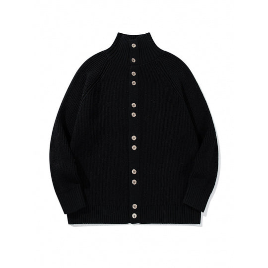 Herren grobgestrickter Knopfcardigan mit hohem Rollkragen und Raglanärmeln Nord Taschen