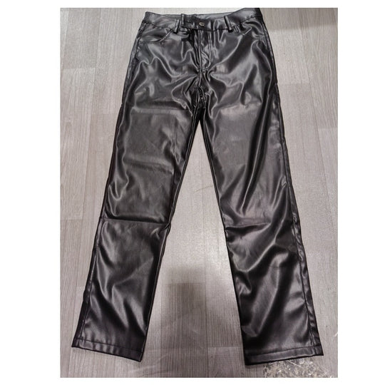 Herren Eng anliegende Hose in Lederoptik mit schmaler Silhouette und Druckknopfbund Nord Taschen