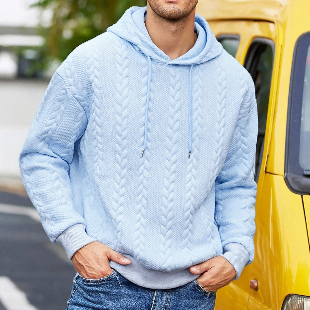 Herren strukturiertes Kapuzen-Sweatshirt mit Zopfstrick-Relief, Tunnelzug und Kängurutasche Nord Taschen