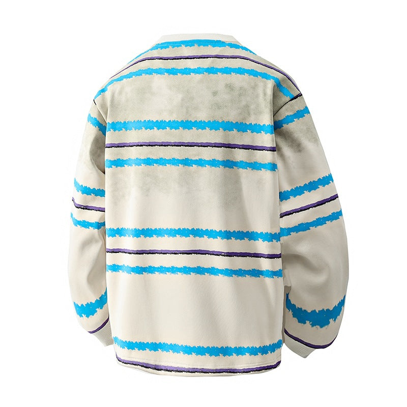 Herren Rundhals-Sweatshirt mit Aquarellstreifen und gerippten Bündchen Nord Taschen