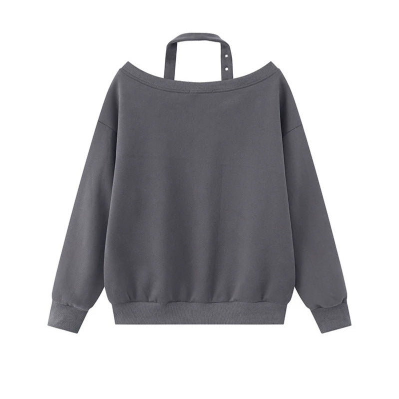 Damen Baumwoll-Mix Pullover mit abnehmbarem Nackenriemen, Kängurutasche und distressed Logoprint Nord Taschen