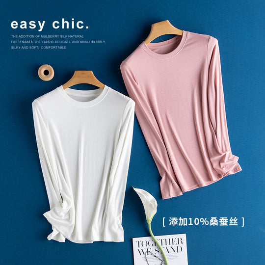 Damen Langarm-Feinrippshirt aus weichem Modal-Baumwollmix mit Rundhalsausschnitt Nord Taschen