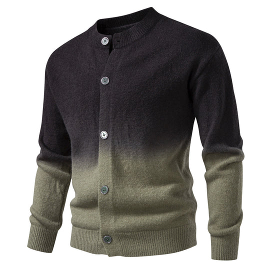 Herren Feiner Button-Cardigan mit Ombre-Farbverlauf und Stehkragen Nord Taschen