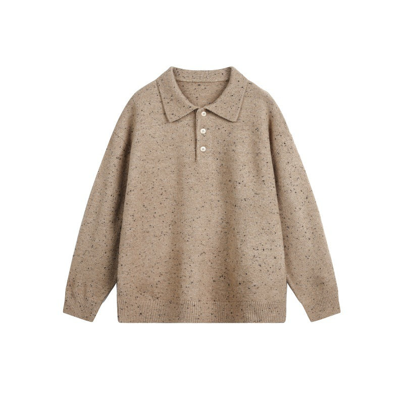 Damen Oversize-Polo-Pullover aus Mélange-Feinstrick mit Polokragen und Knopfleiste Nord Taschen