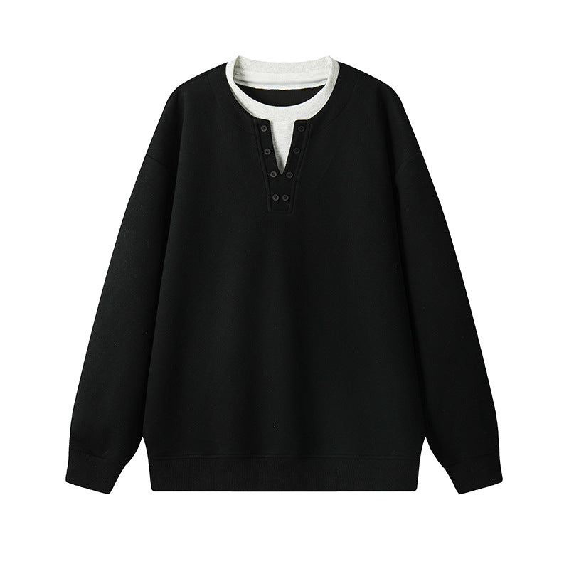 Herren Sweatshirt mit Henley-Knopfleiste, relaxed Fit und gerippten Bündchen Nord Taschen