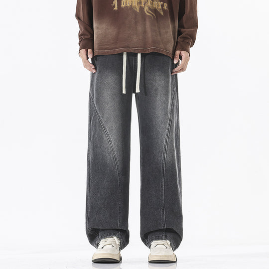 Herren Skulpturale Baggy-Denimhose mit tiefem Schritt und abgerundetem Saum Nord Taschen
