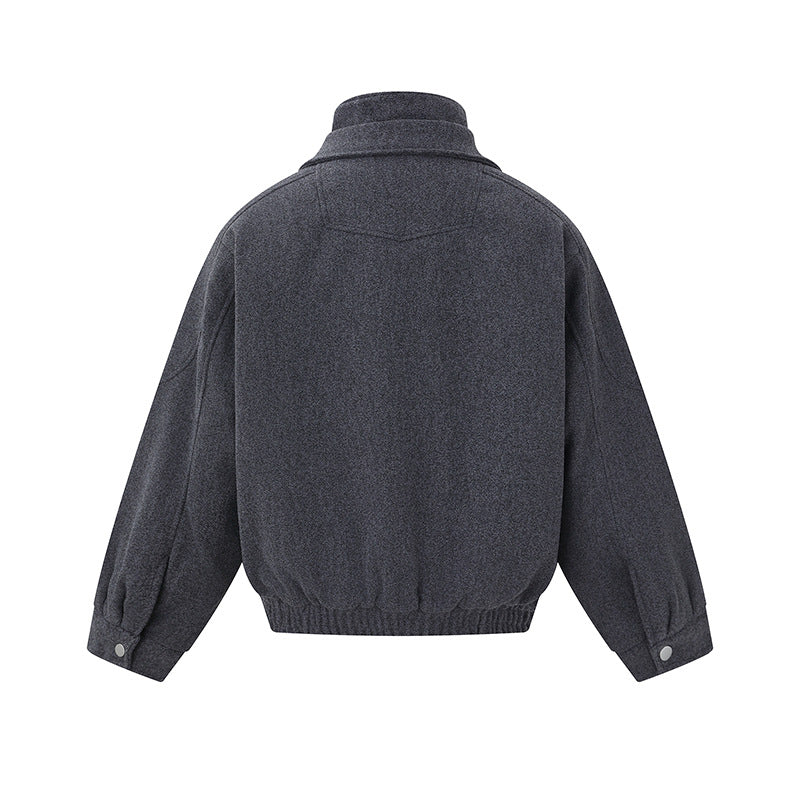 Herren Boxy Wollmix-Blousonjacke mit asymmetrischem Doppelverschluss und hohem Stehkragen Nord Taschen
