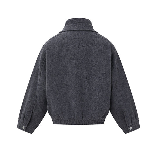 Herren Boxy Wollmix-Blousonjacke mit asymmetrischem Doppelverschluss und hohem Stehkragen Nord Taschen