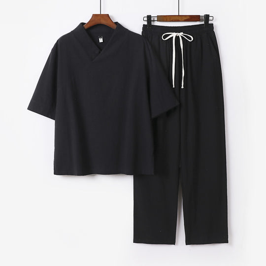 Unisex Leichtes Kimono-Loungewear-Set mit V-Ausschnitt und Tunnelzug-Hose Nord Taschen