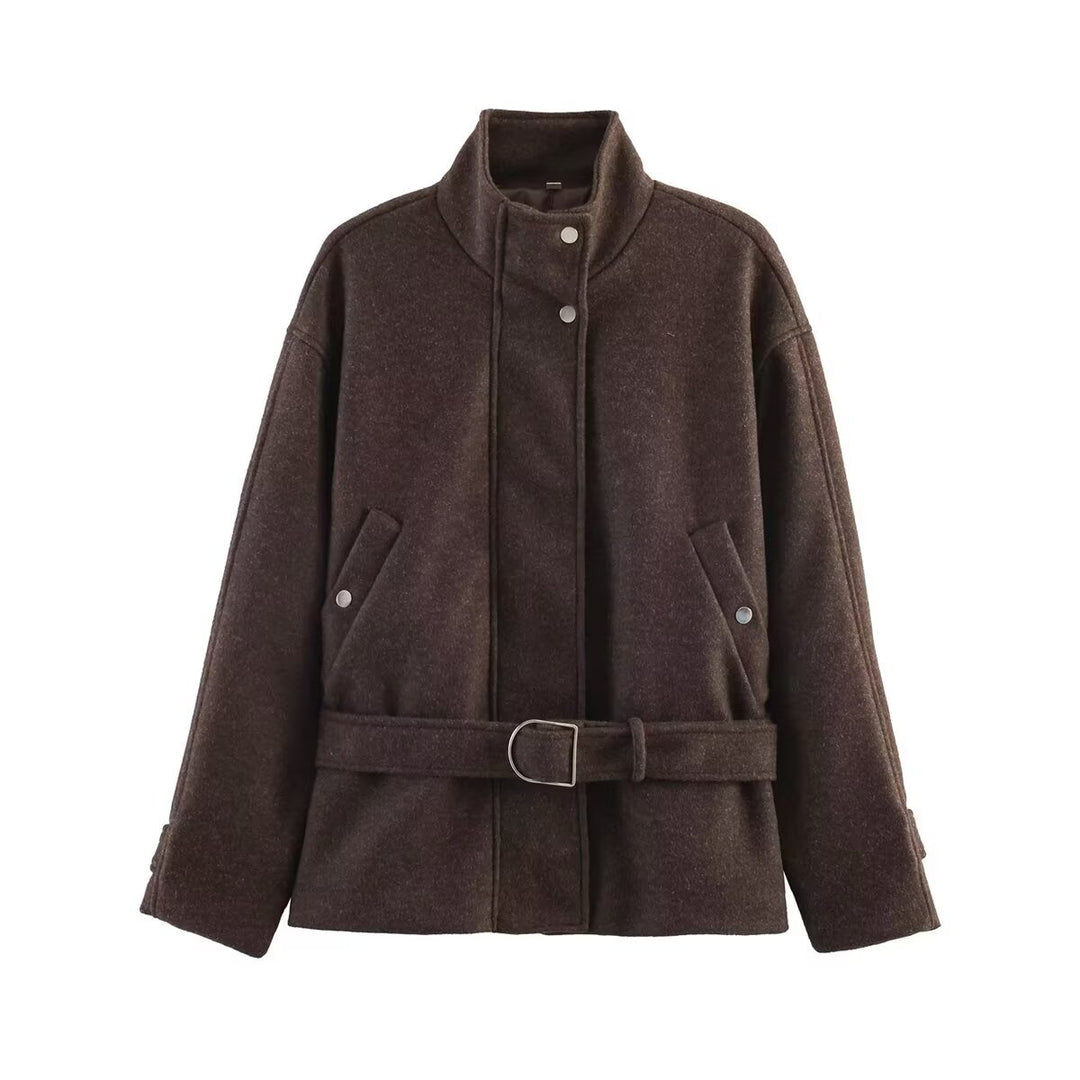 Damen Kurzjacke aus Wollmix mit Taillengürtel und Stehkragen Nord Taschen