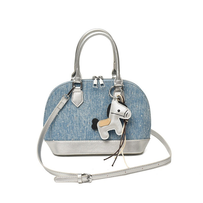 Damen Mini-Handtasche mit tierischem Anhänger und modischem Denim Nord Taschen
