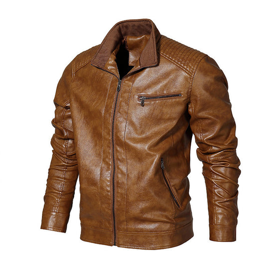 Herren schmal geschnittenes Kunstleder-Blouson mit hochschließendem Stehkragen und Schultersteppung Nord Taschen