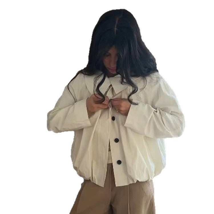 Damen Leichte Cropped‑Blusejacke mit kastiger Silhouette, übergroßem Hemdkragen und Ballonärmeln Nord Taschen