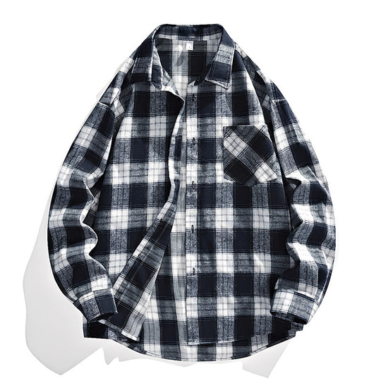 Herren Oversize karierte Flanellhemdjacke mit Brusttasche & abgerundetem Saum Nord Taschen
