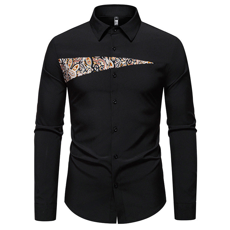 Herren Slim-Fit Business-Hemd mit Paisley-Brustpasse und Kentkragen Nord Taschen