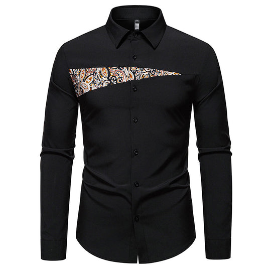 Herren Slim-Fit Business-Hemd mit Paisley-Brustpasse und Kentkragen Nord Taschen