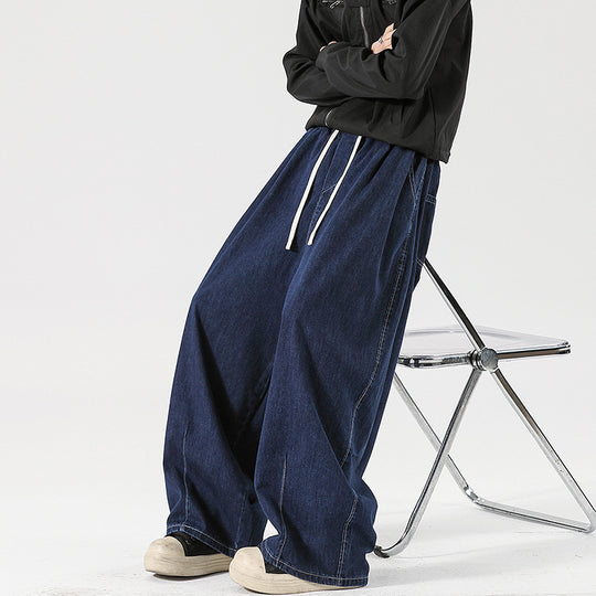 Damen Weite Denim-Palazzohose mit Tunnelzugbund, tiefem Schritt und extra weitem Bein Nord Taschen