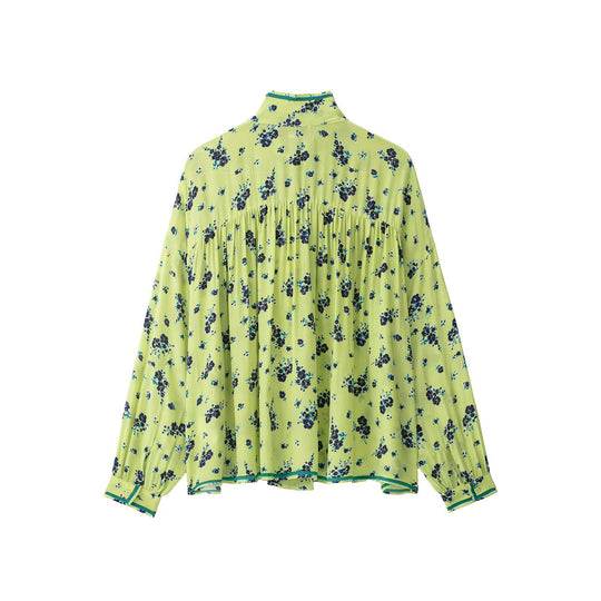 Damen Geblümte Chiffonbluse mit Schleifenkragen und Ballonärmeln Nord Taschen
