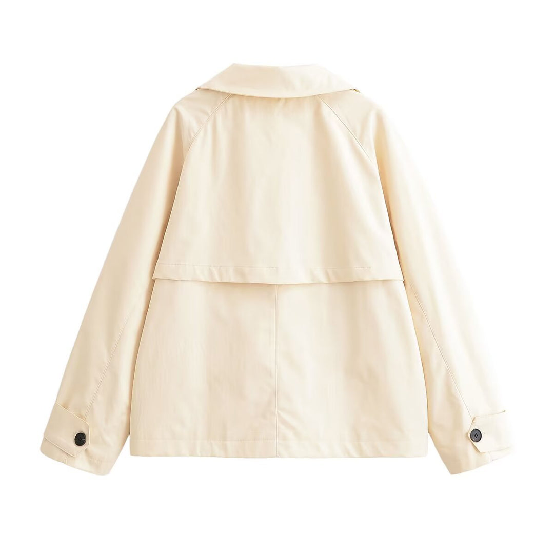 Damen Kurz geschnittene Boxy‑Trenchjacke mit asymmetrischer Knopfleiste und weiten Revers Nord Taschen