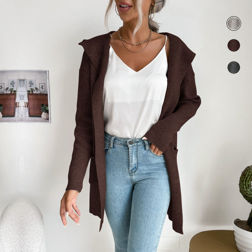 Damen Langer gerippter Cocoon-Cardigan aus leichtem Feinstrick mit Eingrifftaschen Nord Taschen