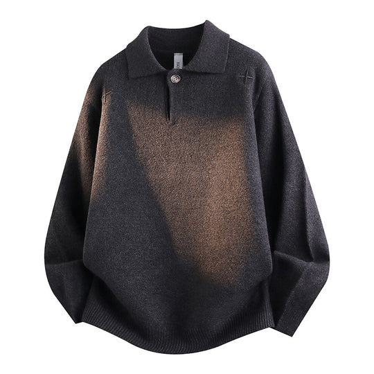 Unisex Lässiger Oversize-Strickpullover mit Polokragen und Halber Knopfleiste Nord Taschen