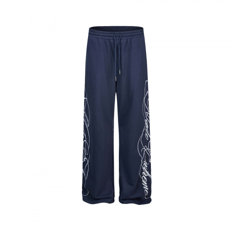 Damen Weite Jersey-Hose mit Kordelzug, seitlichem Line-Art Print und Relaxed-Fit Nord Taschen