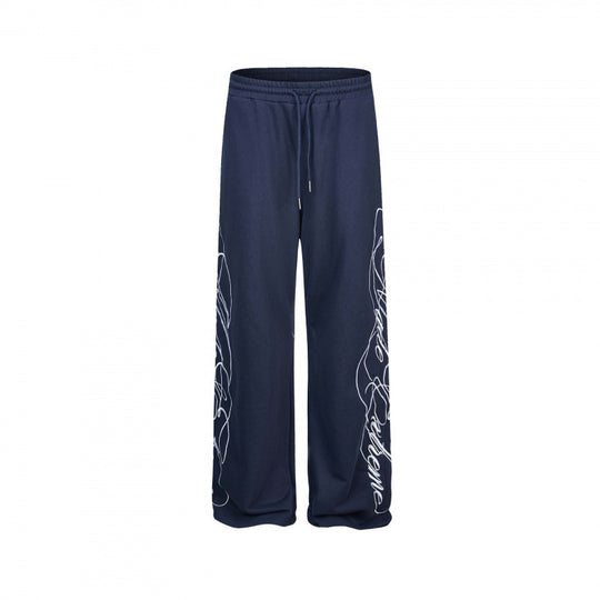 Damen Weite Jersey-Hose mit Kordelzug, seitlichem Line-Art Print und Relaxed-Fit Nord Taschen