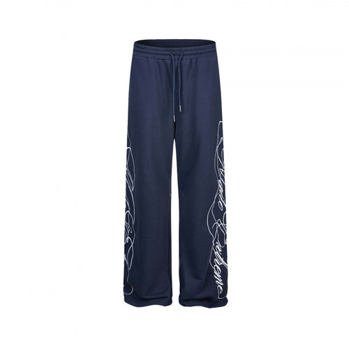 Damen Weite Jersey-Hose mit Kordelzug, seitlichem Line-Art Print und Relaxed-Fit Nord Taschen
