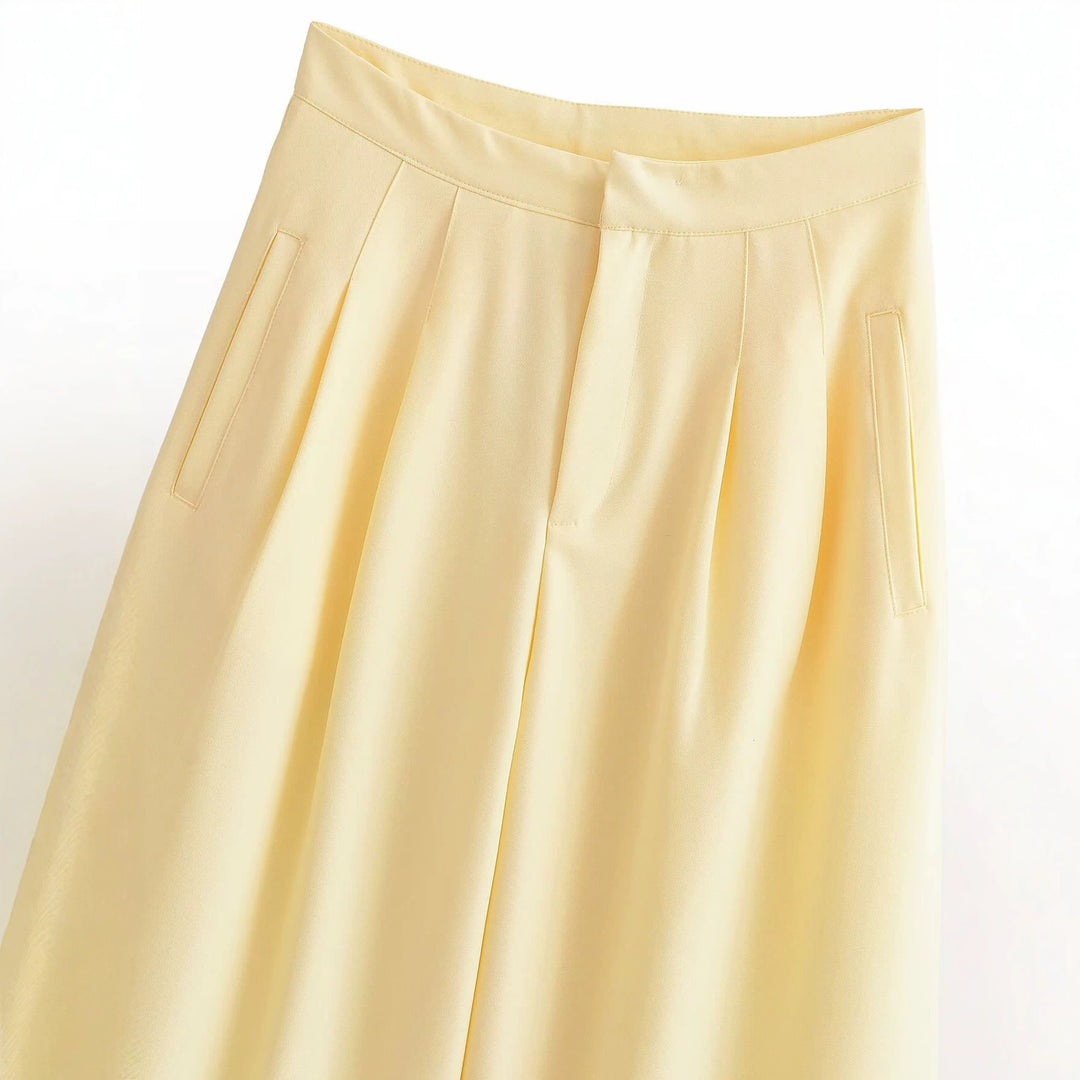 Damen Weite Culotte-Hose mit hoher Taille, Bundfalten und Eingrifftaschen Nord Taschen