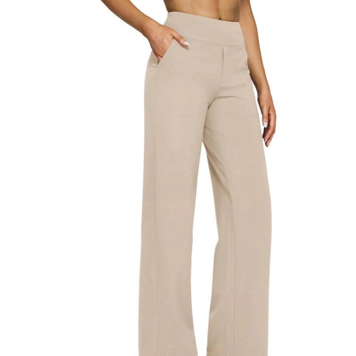 Damen nan fließende High-Waist-Hose mit extra weitem Bein, elastischem Komfortbund und Eingrifftaschen