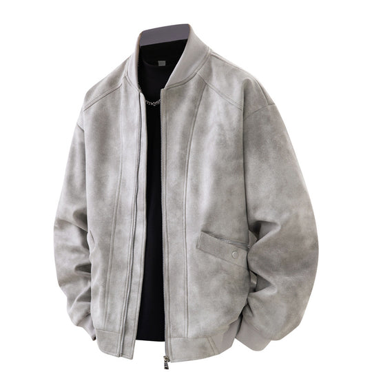 Herren Velours-Optik Bomberjacke im Boxy‑Cut mit Rippkragen, Frontreißverschluss & kombiniertem Zipper-/Klappenfach Nord Taschen