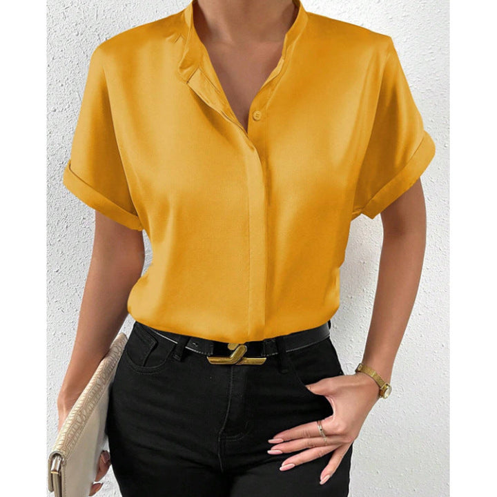 Damen elegante Kurzarmbluse mit asymmetrischem Kragen