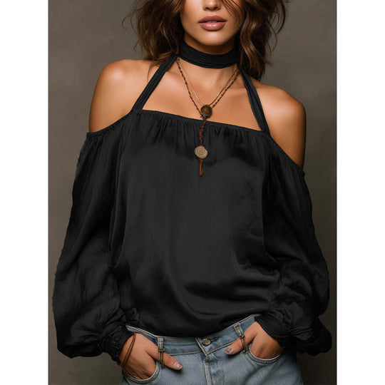 Damen Off-Shoulder Bluse mit voluminösen Ärmeln und Choker