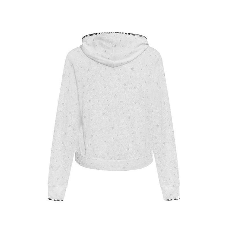 Damen Leichter Kapuzen-Zipcardigan mit Sternenallover und Ziernaht Nord Taschen
