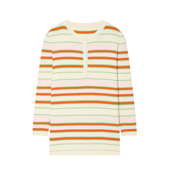 Damen Gestreiftes Rippstrick-Henleyshirt mit Knopfleiste und schmaler Passform Nord Taschen