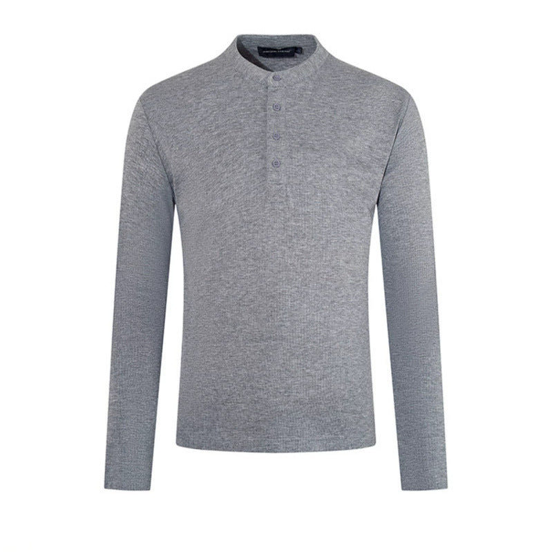 Herren Feinstrick-Langarmshirt mit Stehkragen und Knopfleiste Nord Taschen