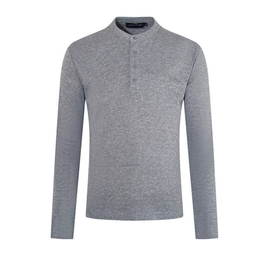 Herren Feinstrick-Langarmshirt mit Stehkragen und Knopfleiste Nord Taschen