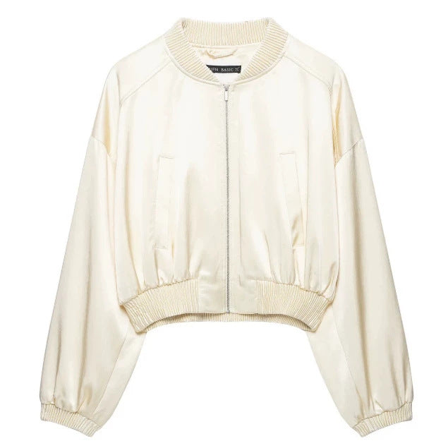 Damen Cropped Satin‑Blouson mit Raglanärmeln, elastischem Saum und Frontreißverschluss Nord Taschen