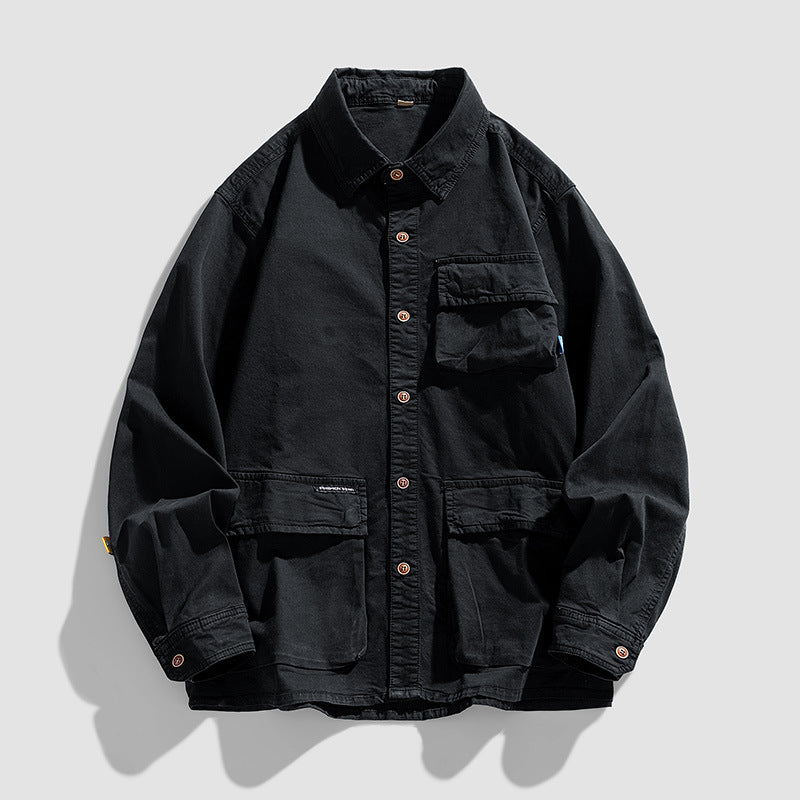 Herren Lockere Utility-Overshirt-Jacke mit Mehrfach‑Taschen aus robustem Baumwoll‑Twill Nord Taschen