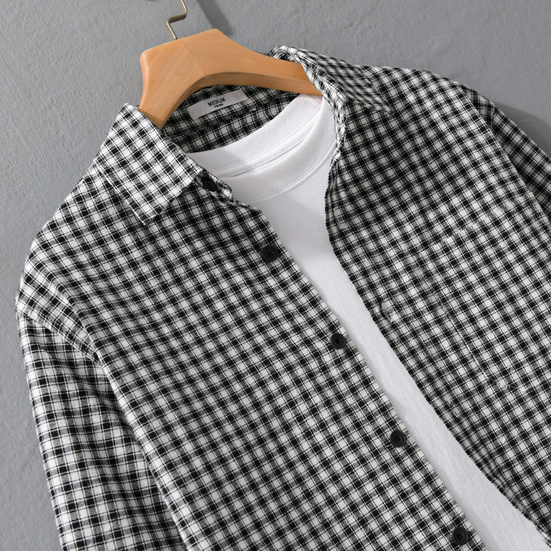 Herren Karo-Lounge-Hemdjacke aus Baumwollmix mit Relaxed-Fit und Button-Down-Front Nord Taschen