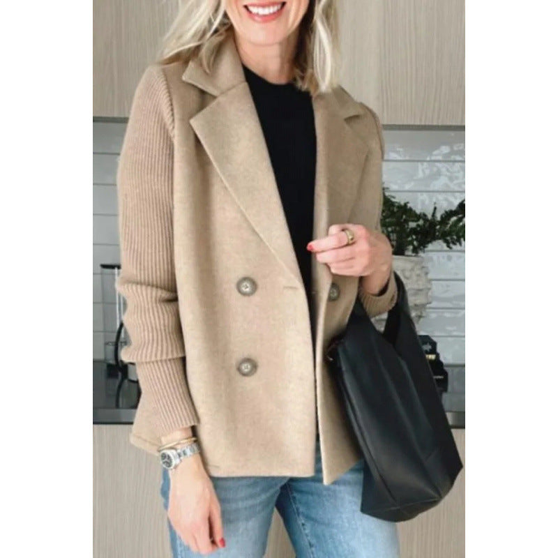 Damen Doppelreihige Blazer-Weste mit breitem Revers und gerippten Strickärmeln Nord Taschen