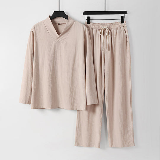 Unisex Zen-inspiriertes Leichtes Loungewear-Set mit V-Ausschnitt-Shirt und Elastischer Kordelbund-Hose Nord Taschen