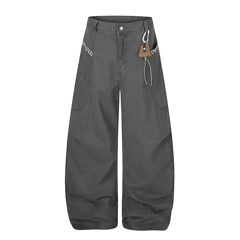 Damen Extraweite Palazzohose mit hoher Taille, Cargo‑Taschen und dekorativem Schlüsselanhänger Nord Taschen
