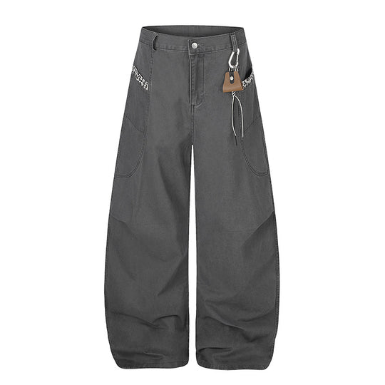 Damen Extraweite Palazzohose mit hoher Taille, Cargo‑Taschen und dekorativem Schlüsselanhänger Nord Taschen