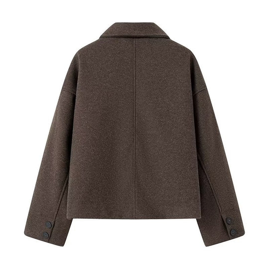 Damen Kurzjacke aus Wollmix im Boxy‑Caban‑Stil mit Hemdkragen und Eingrifftaschen Nord Taschen