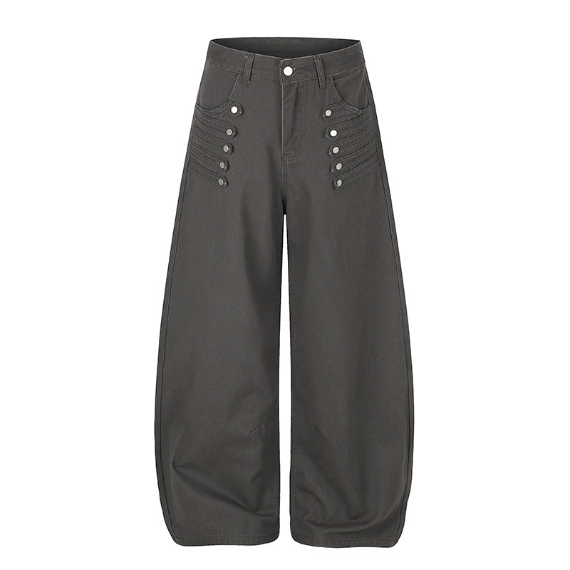 Damen Hochgeschnittene Palazzo‑Hose mit weitem Ballonbein und dekorativer Knopfleiste Nord Taschen