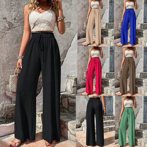 Damen Leichtgewichtige Palazzo-Hose mit Crinkle-Struktur, hohem Smockbund und Kordelzug Nord Taschen